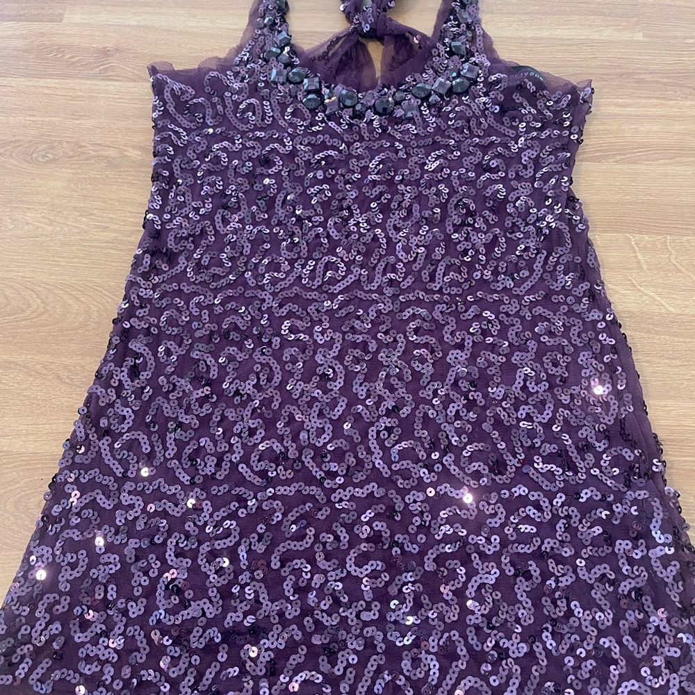 Purple Sequin Halter Dress